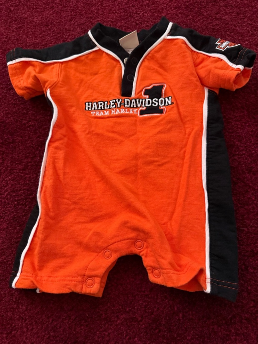 Vintage Harley Davidson Summer Romper Infant 3-6 Months Baby Orange